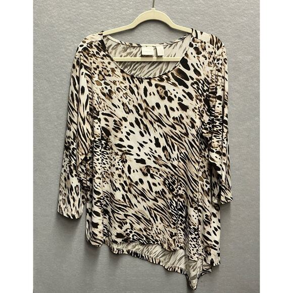 Chico's Tops - CHICOS 3 (XL) Animal Print Asymmetrical Blouse 3/4 length sleeves